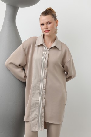 Women's garnished stripe detailed suit - 14297TKS