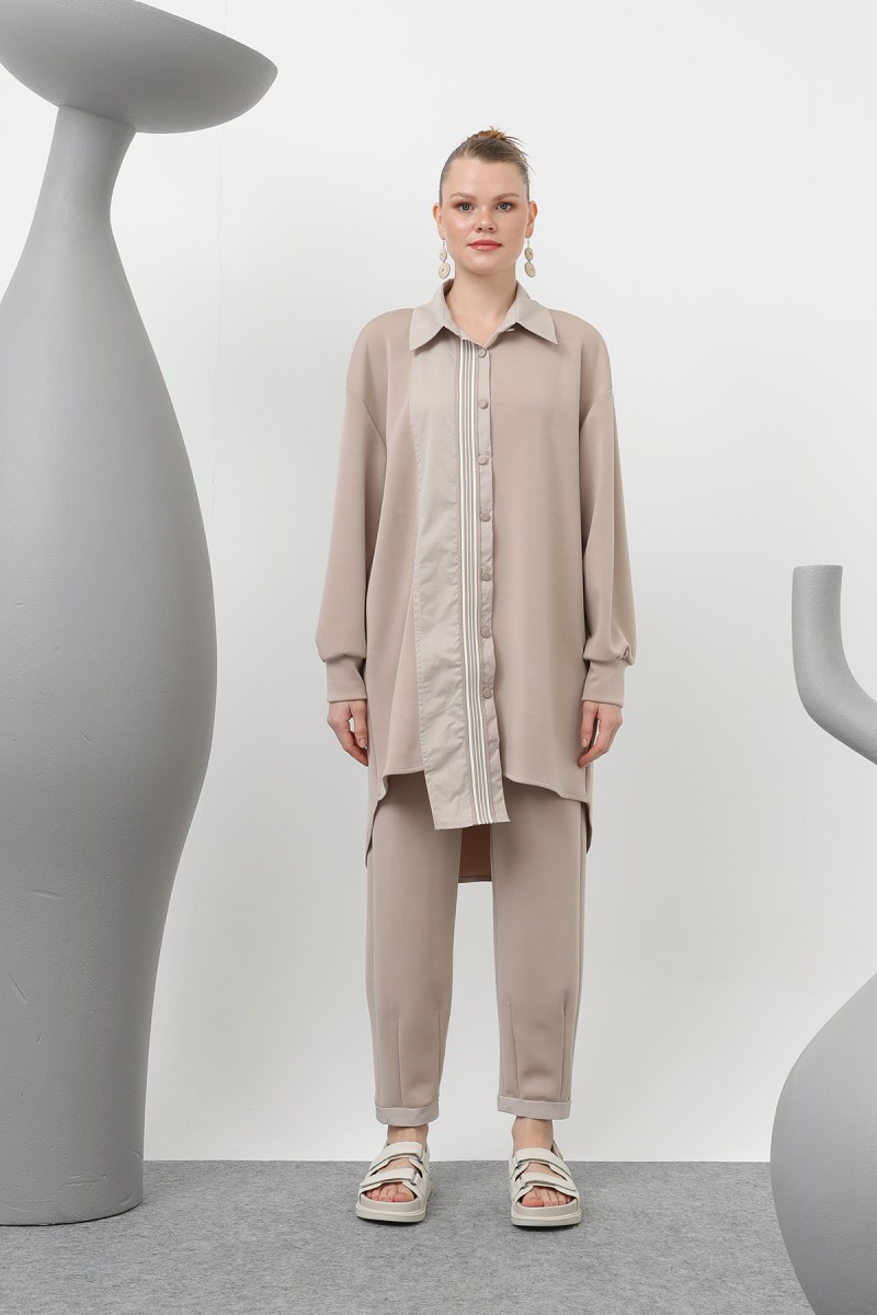 Women's garnished stripe detailed suit - 14297TKS