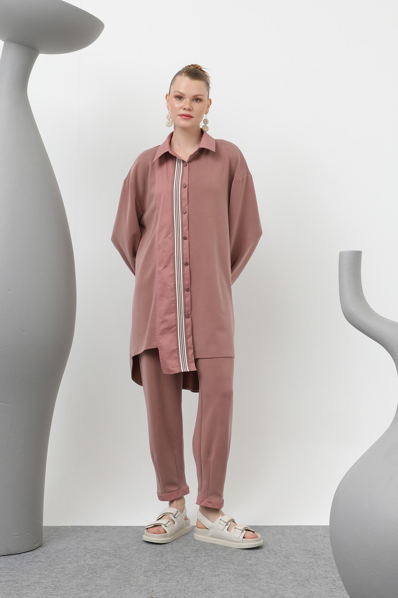 Women's garnished stripe detailed suit - 14297TKS