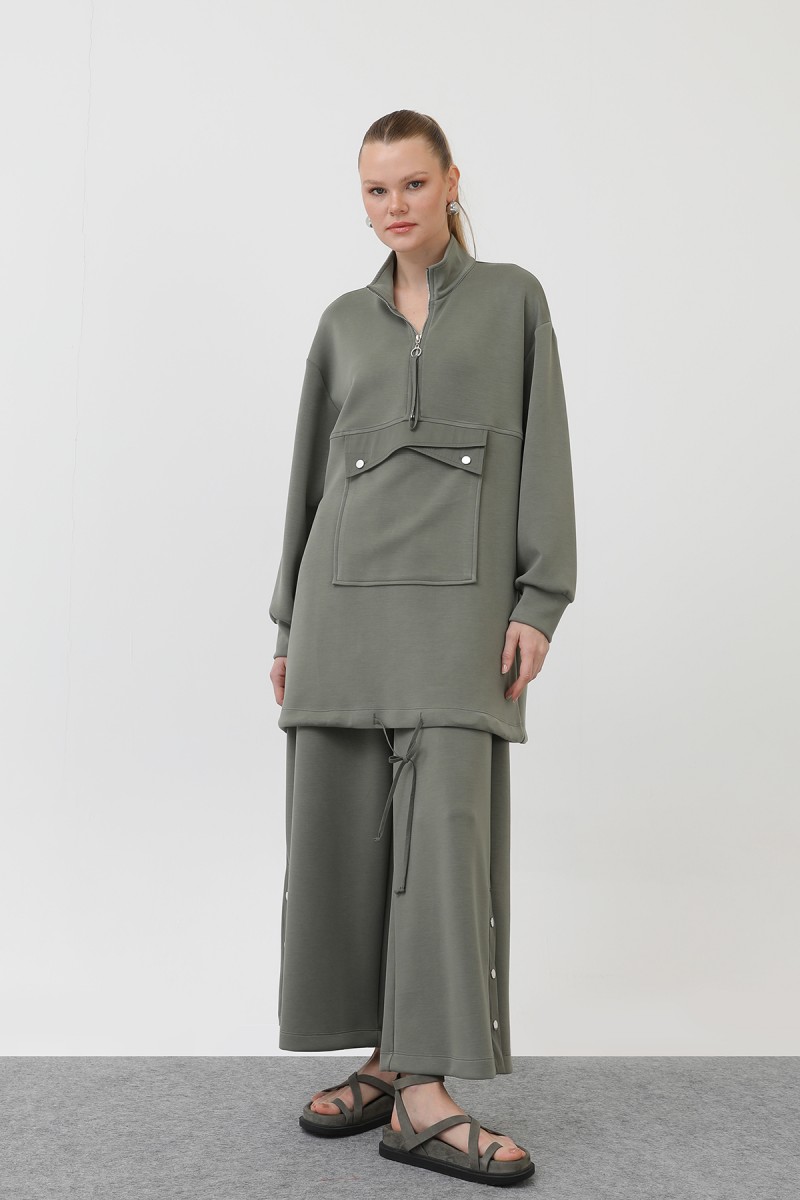 Women's Pocket Detailed Zippered Suit - 14299TKS Women's Pocket Detailed Zippered Suit - 14299TKS