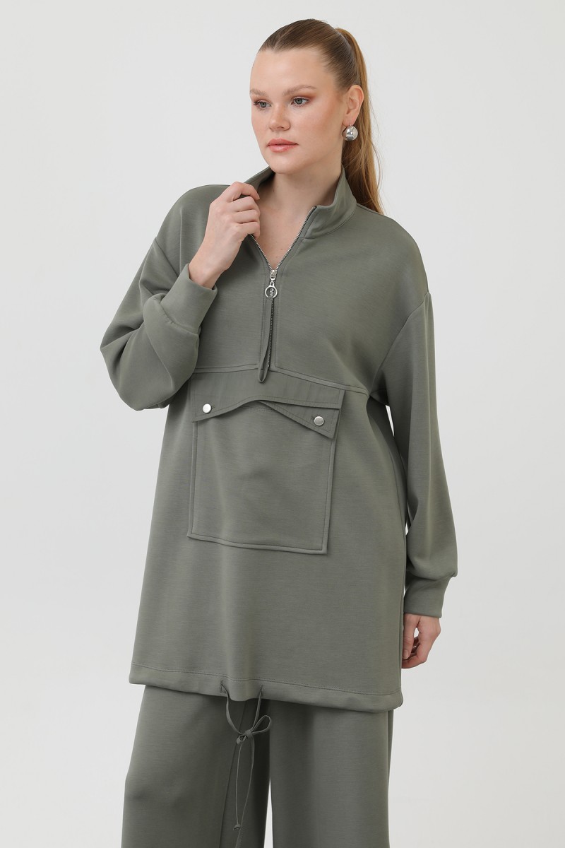 Women's Pocket Detailed Zippered Suit - 14299TKS Women's Pocket Detailed Zippered Suit - 14299TKS