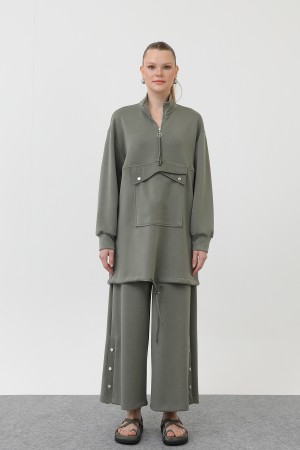 Women's Pocket Detailed Zippered Suit - 14299TKS Women's Pocket Detailed Zippered Suit - 14299TKS