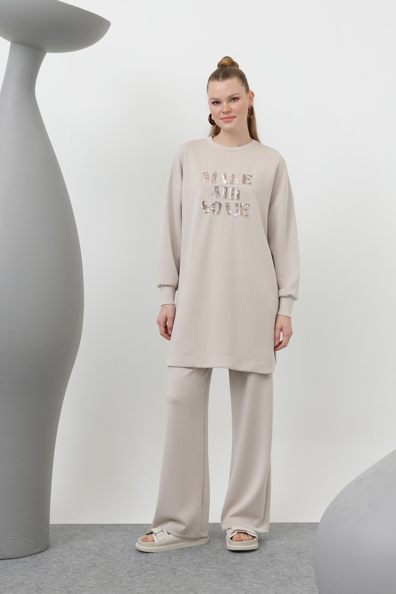 Women's Front Stone and Sequin Embroidery Written and Trouser Suit - 14300TKS Women's Front Stone and Sequin Embroidery Written and Trouser Suit - 14300TKS