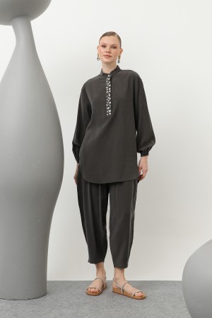 Women's Trouser Suit with Seashell Embroidered Placket - 14307TKS Women's Trouser Suit with Seashell Embroidered Placket - 14307TKS