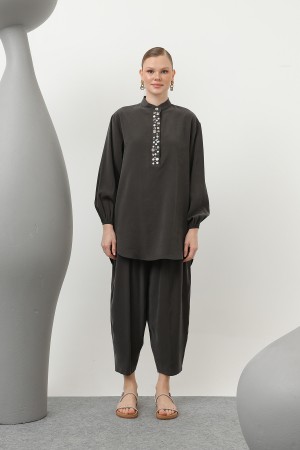 Women's Trouser Suit with Seashell Embroidered Placket - 14307TKS Women's Trouser Suit with Seashell Embroidered Placket - 14307TKS