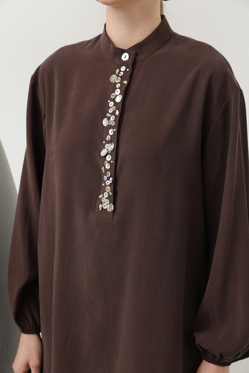 Women's Trouser Suit with Seashell Embroidered Placket - 14307TKS Women's Trouser Suit with Seashell Embroidered Placket - 14307TKS