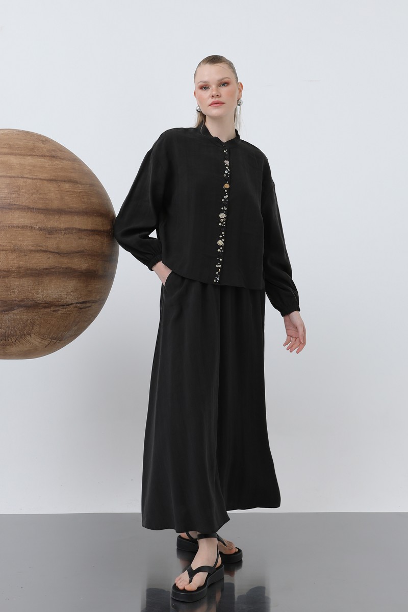 Women's Placket Part Seashell Embroidered Baby Collar Skirt Suit - 14308TKS Women's Placket Part Seashell Embroidered Baby Collar Skirt Suit - 14308TKS