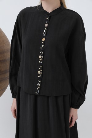 Women's Placket Part Seashell Embroidered Baby Collar Skirt Suit - 14308TKS Women's Placket Part Seashell Embroidered Baby Collar Skirt Suit - 14308TKS