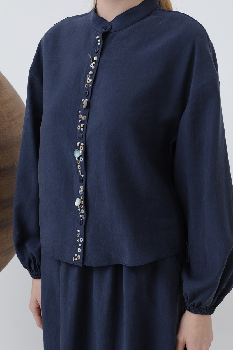 Women's Placket Part Seashell Embroidered Baby Collar Skirt Suit - 14308TKS Women's Placket Part Seashell Embroidered Baby Collar Skirt Suit - 14308TKS