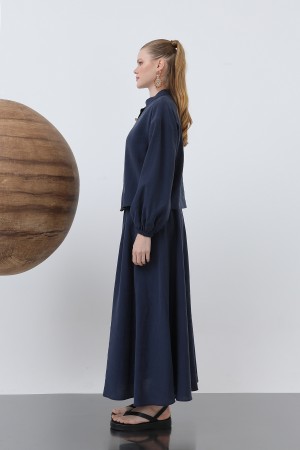 Women's Placket Part Seashell Embroidered Baby Collar Skirt Suit - 14308TKS Women's Placket Part Seashell Embroidered Baby Collar Skirt Suit - 14308TKS