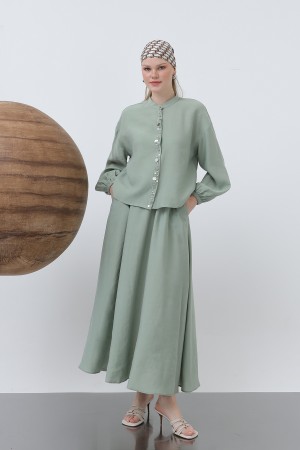 Women's Placket Part Seashell Embroidered Baby Collar Skirt Suit - 14308TKS Women's Placket Part Seashell Embroidered Baby Collar Skirt Suit - 14308TKS