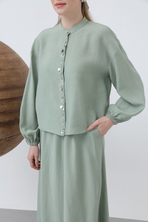 Women's Placket Part Seashell Embroidered Baby Collar Skirt Suit - 14308TKS Women's Placket Part Seashell Embroidered Baby Collar Skirt Suit - 14308TKS