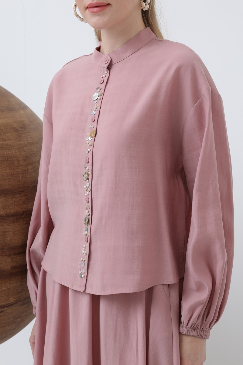 Women's Placket Part Seashell Embroidered Baby Collar Skirt Suit - 14308TKS Women's Placket Part Seashell Embroidered Baby Collar Skirt Suit - 14308TKS