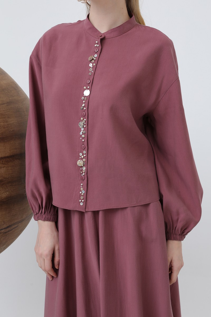 Women's Placket Part Seashell Embroidered Baby Collar Skirt Suit - 14308TKS Women's Placket Part Seashell Embroidered Baby Collar Skirt Suit - 14308TKS