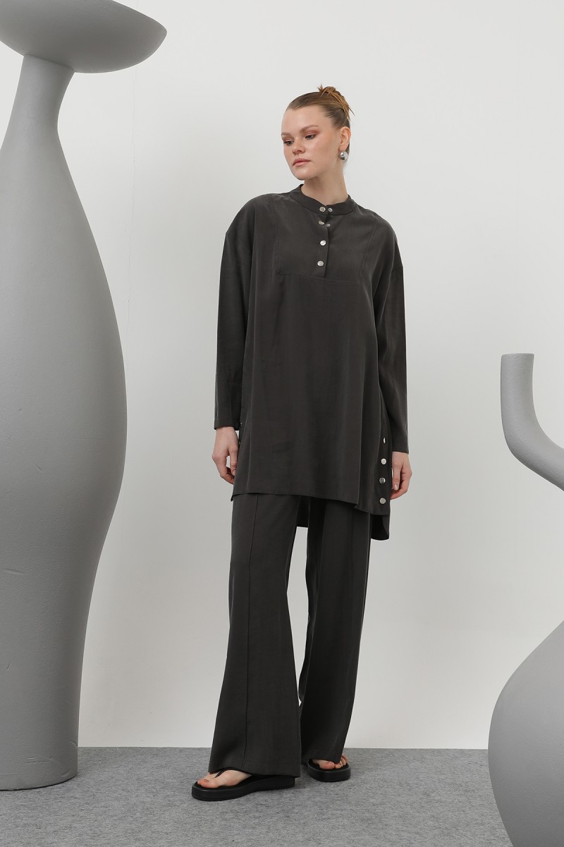Women's Judge Collar Placket Detailed Trouser Suit - 14309TKS