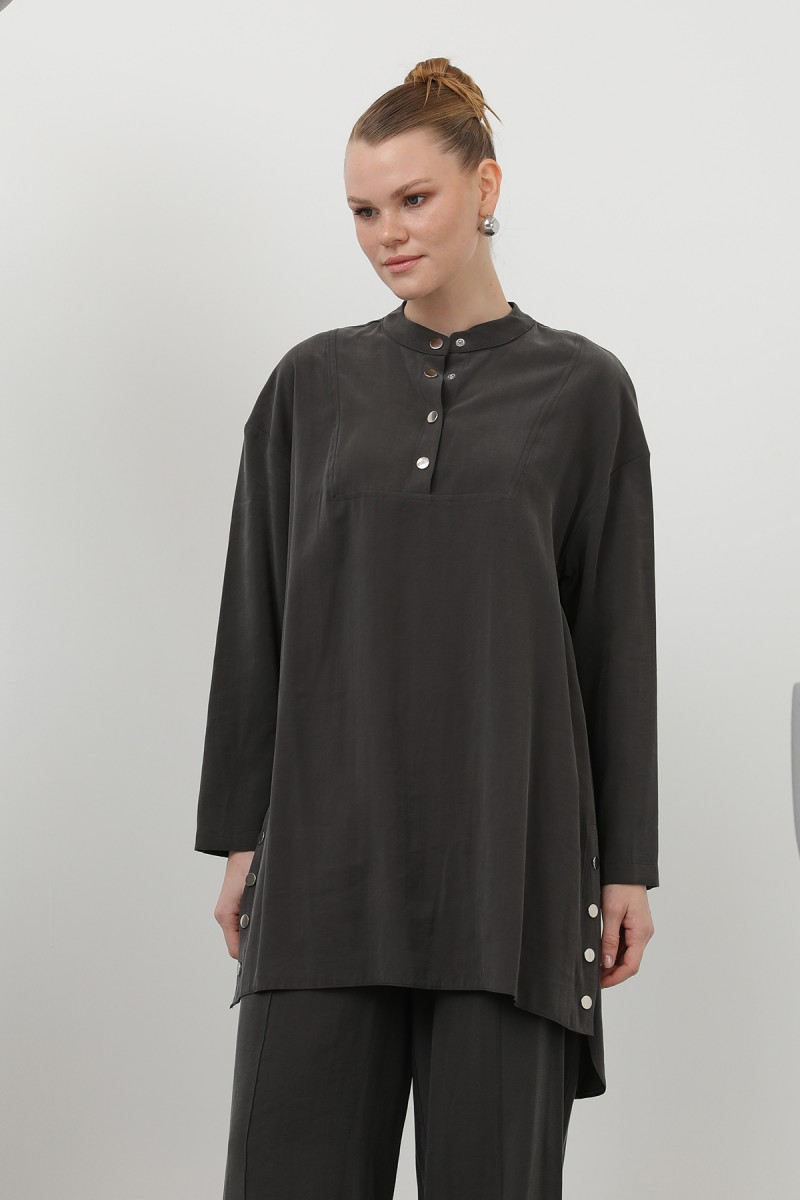 Women's Judge Collar Placket Detailed Trouser Suit - 14309TKS