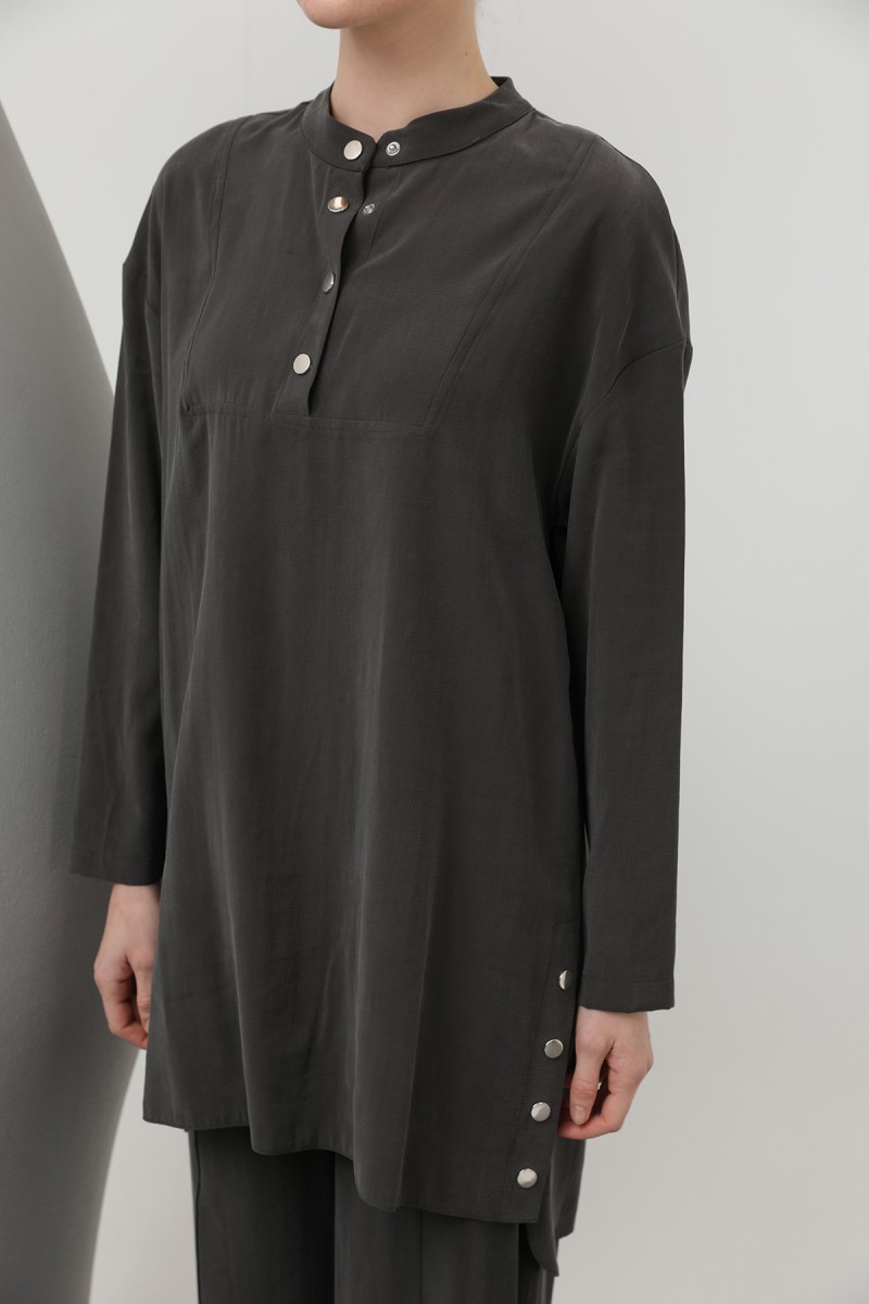 Women's Judge Collar Placket Detailed Trouser Suit - 14309TKS