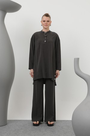 Women's Judge Collar Placket Detailed Trouser Suit - 14309TKS