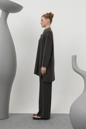 Women's Judge Collar Placket Detailed Trouser Suit - 14309TKS