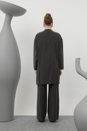Women's Judge Collar Placket Detailed Trouser Suit - 14309TKS