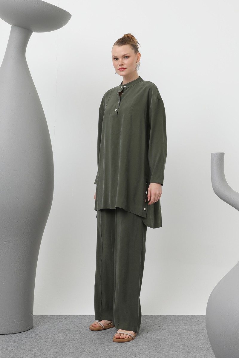 Women's Judge Collar Placket Detailed Trouser Suit - 14309TKS Women's Judge Collar Placket Detailed Trouser Suit - 14309TKS