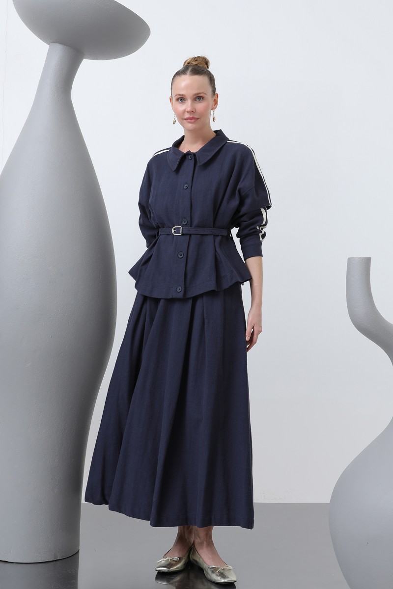 Women's Waist Belted Skirt Suit - 14314TKS