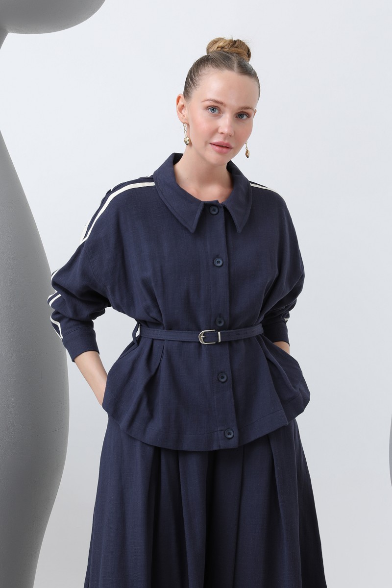 Women's Waist Belted Skirt Suit - 14314TKS