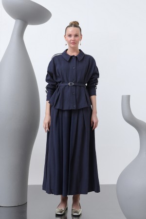 Women's Waist Belted Skirt Suit - 14314TKS
