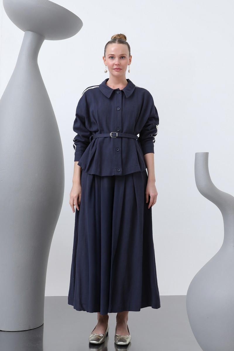 Women's Waist Belted Skirt Suit - 14314TKS
