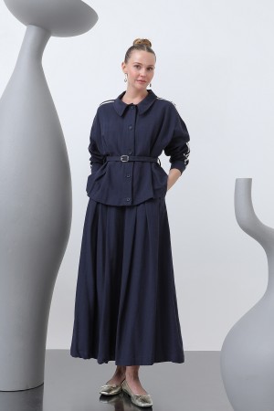 Women's Waist Belted Skirt Suit - 14314TKS