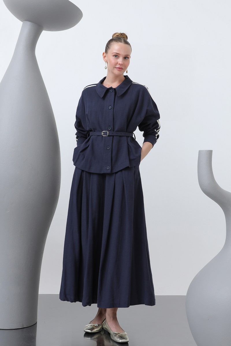 Women's Waist Belted Skirt Suit - 14314TKS