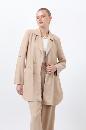Kadın Düğme Detaylı Pantolonlu Blazer Ceket Takım - 14321TKM