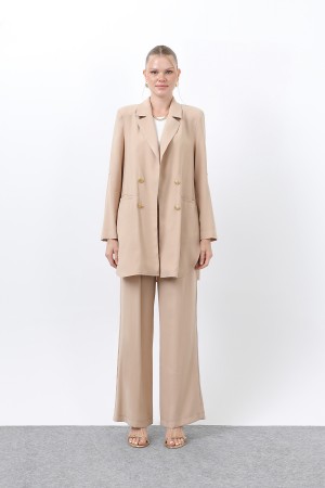 Kadın Düğme Detaylı Pantolonlu Blazer Ceket Takım - 14321TKM