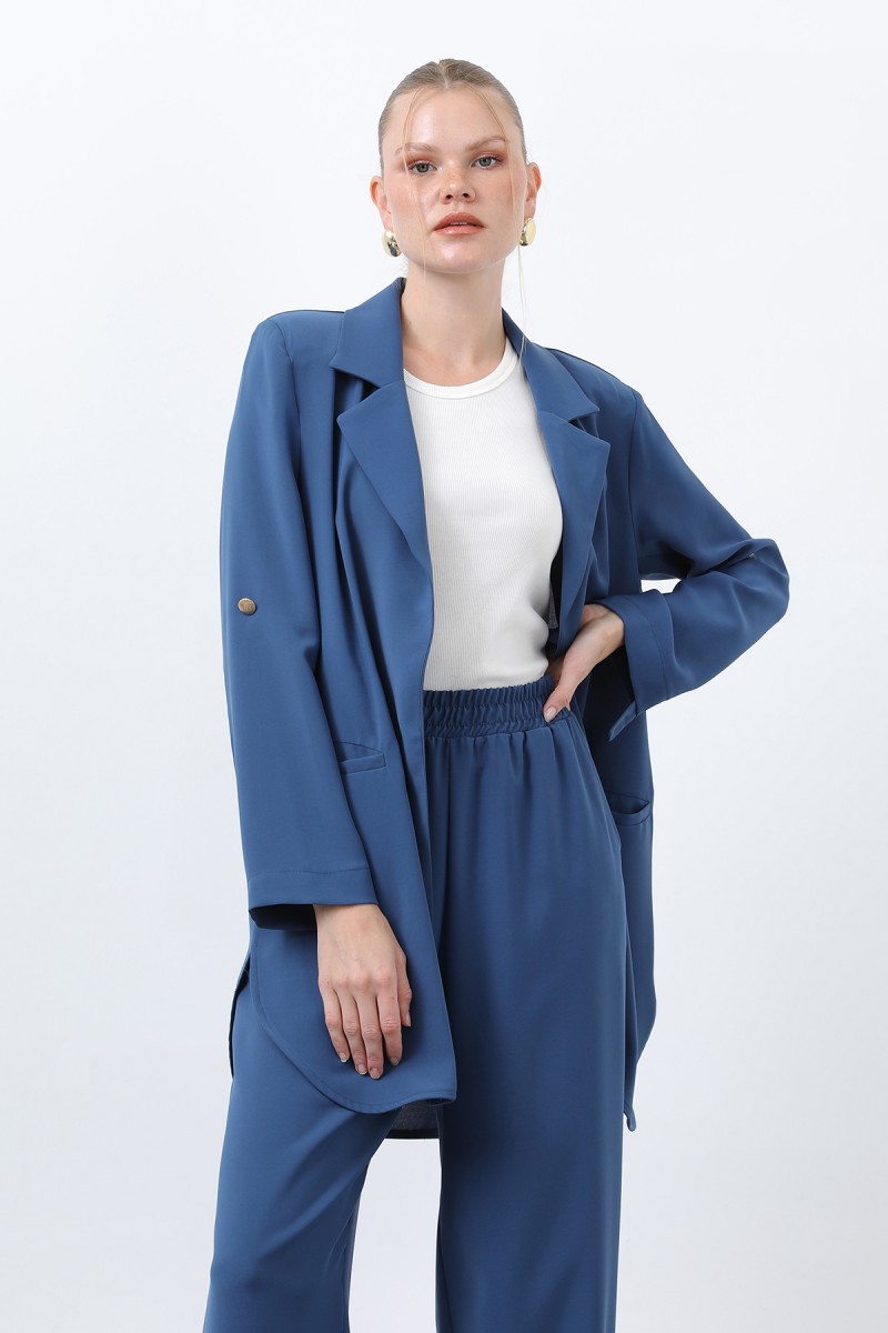 Kadın Düğme Detaylı Pantolonlu Blazer Ceket Takım - 14321TKM