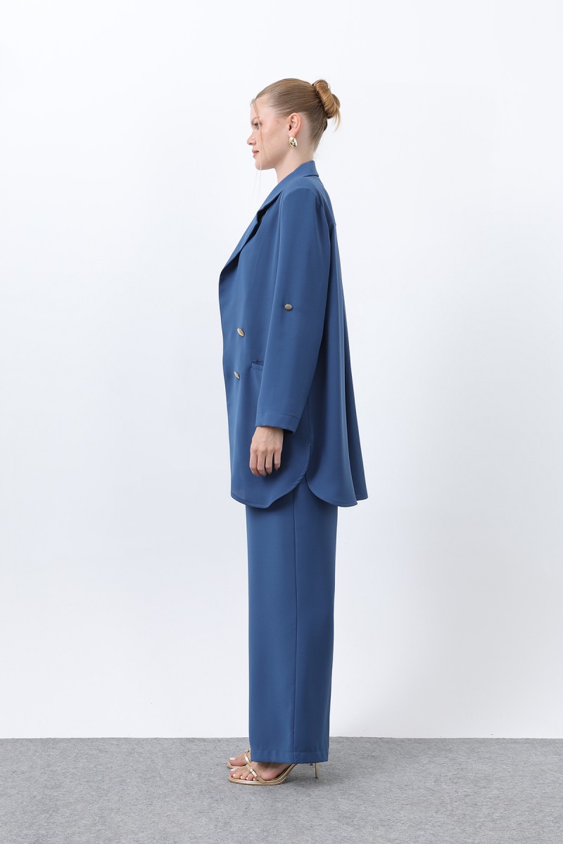 Kadın Düğme Detaylı Pantolonlu Blazer Ceket Takım - 14321TKM