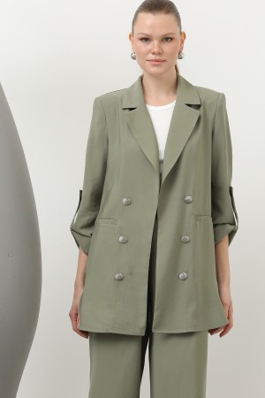 Kadın Düğme Detaylı Pantolonlu Blazer Ceket Takım - 14321TKM