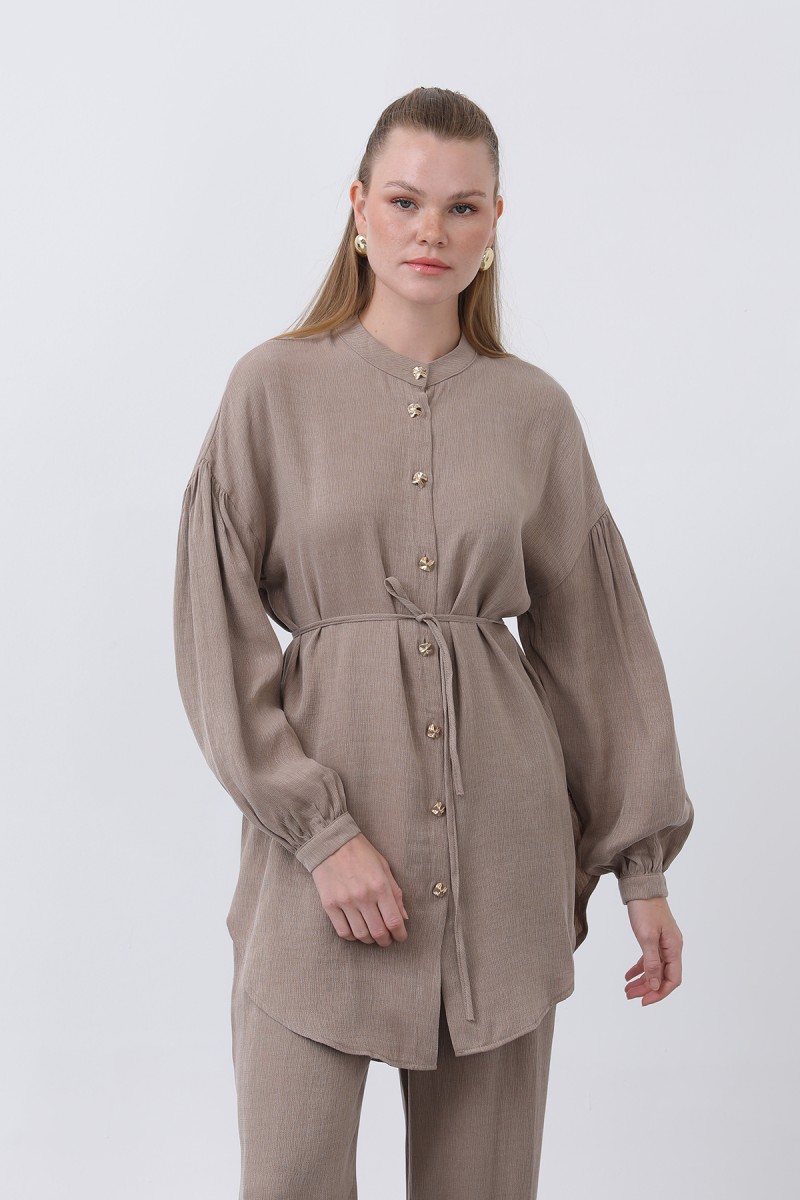 Women's Mandarin Collar and Button Detailed Trouser Suit - 14329TKS