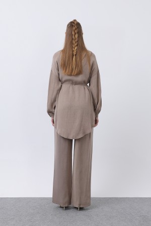 Women's Mandarin Collar and Button Detailed Trouser Suit - 14329TKS