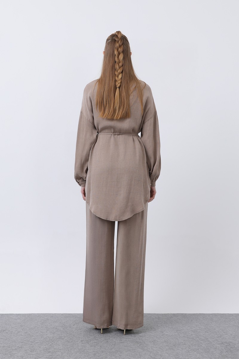 Women's Mandarin Collar and Button Detailed Trouser Suit - 14329TKS