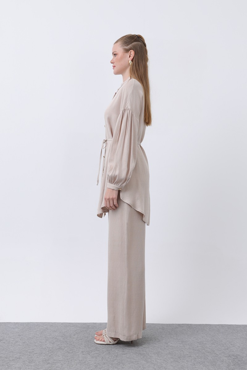 Women's Mandarin Collar and Button Detailed Trouser Suit - 14329TKS