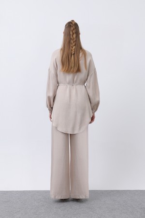 Women's Mandarin Collar and Button Detailed Trouser Suit - 14329TKS