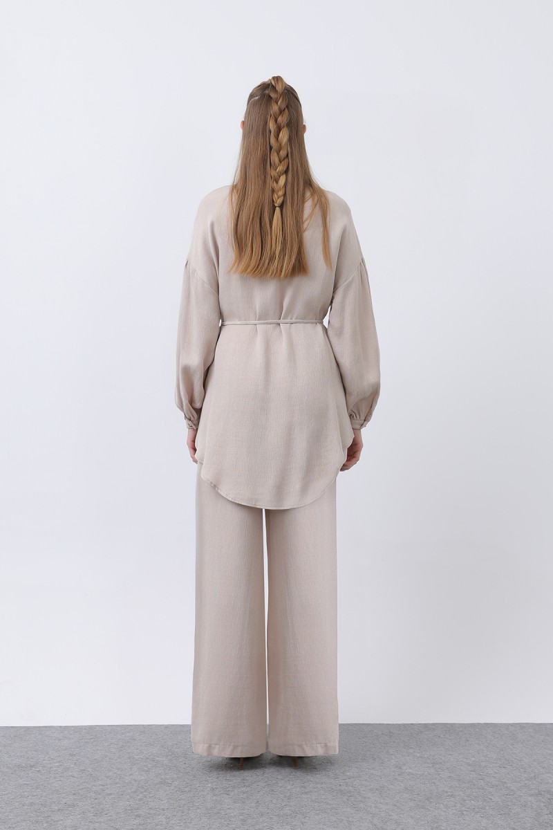 Women's Mandarin Collar and Button Detailed Trouser Suit - 14329TKS