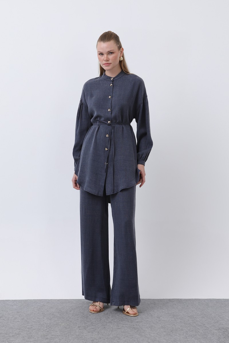 Women's Mandarin Collar and Button Detailed Trouser Suit - 14329TKS