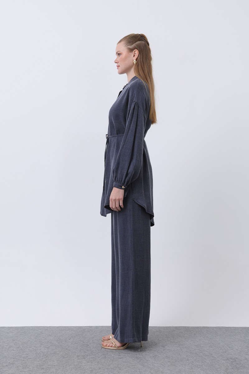 Women's Mandarin Collar and Button Detailed Trouser Suit - 14329TKS