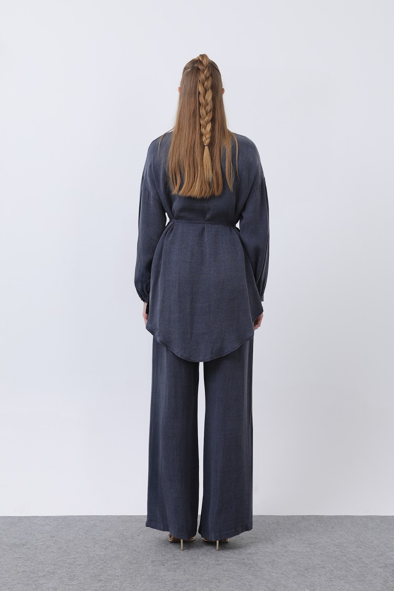 Women's Mandarin Collar and Button Detailed Trouser Suit - 14329TKS