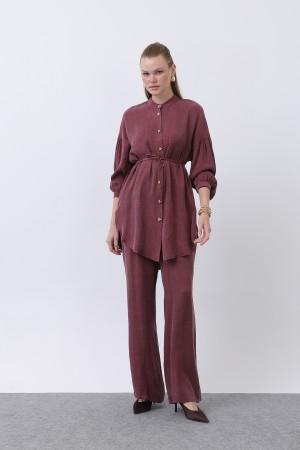 Women's Mandarin Collar and Button Detailed Trouser Suit - 14329TKS