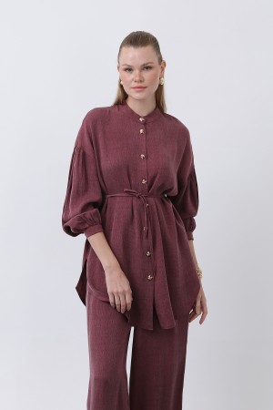 Women's Mandarin Collar and Button Detailed Trouser Suit - 14329TKS