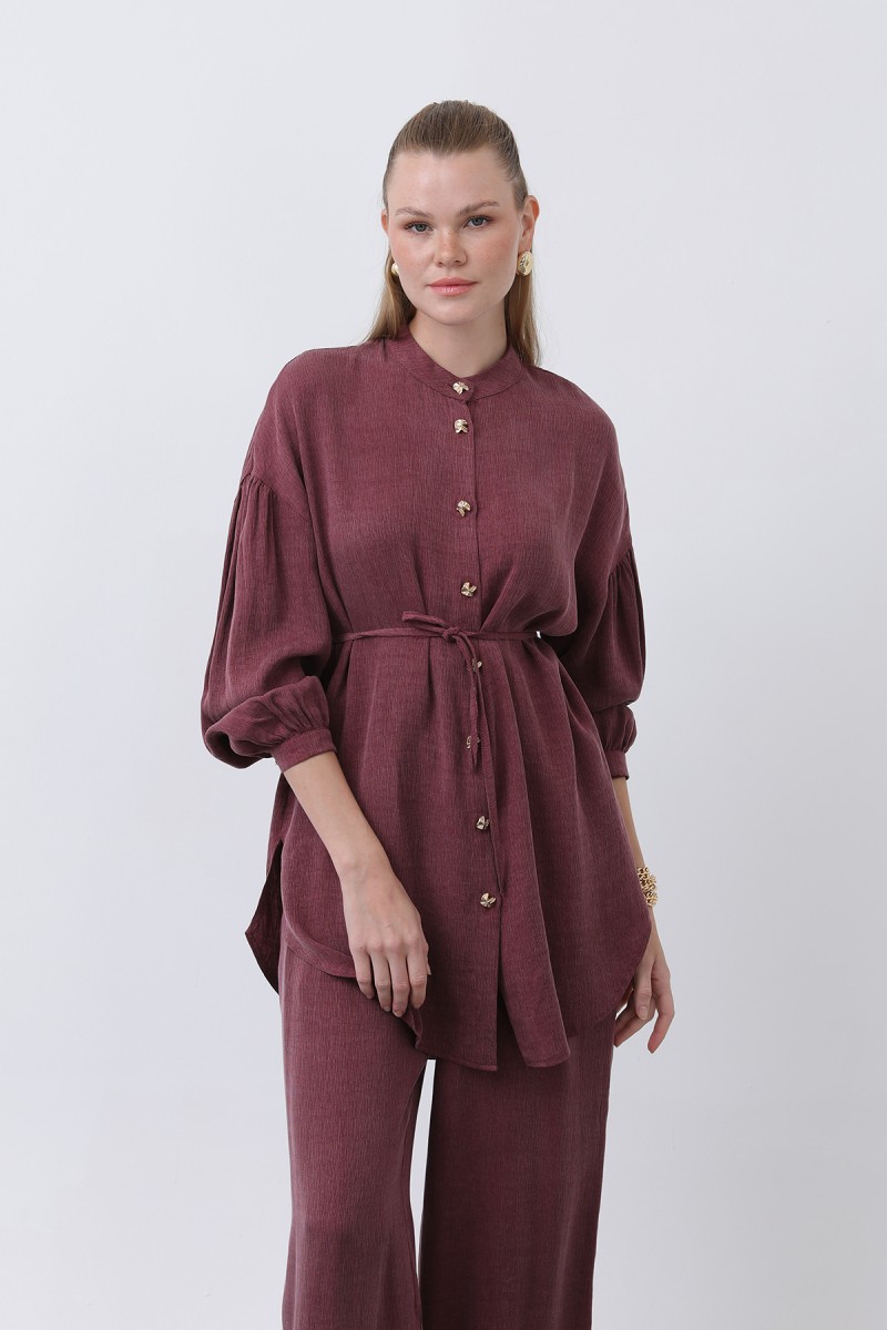 Women's Mandarin Collar and Button Detailed Trouser Suit - 14329TKS