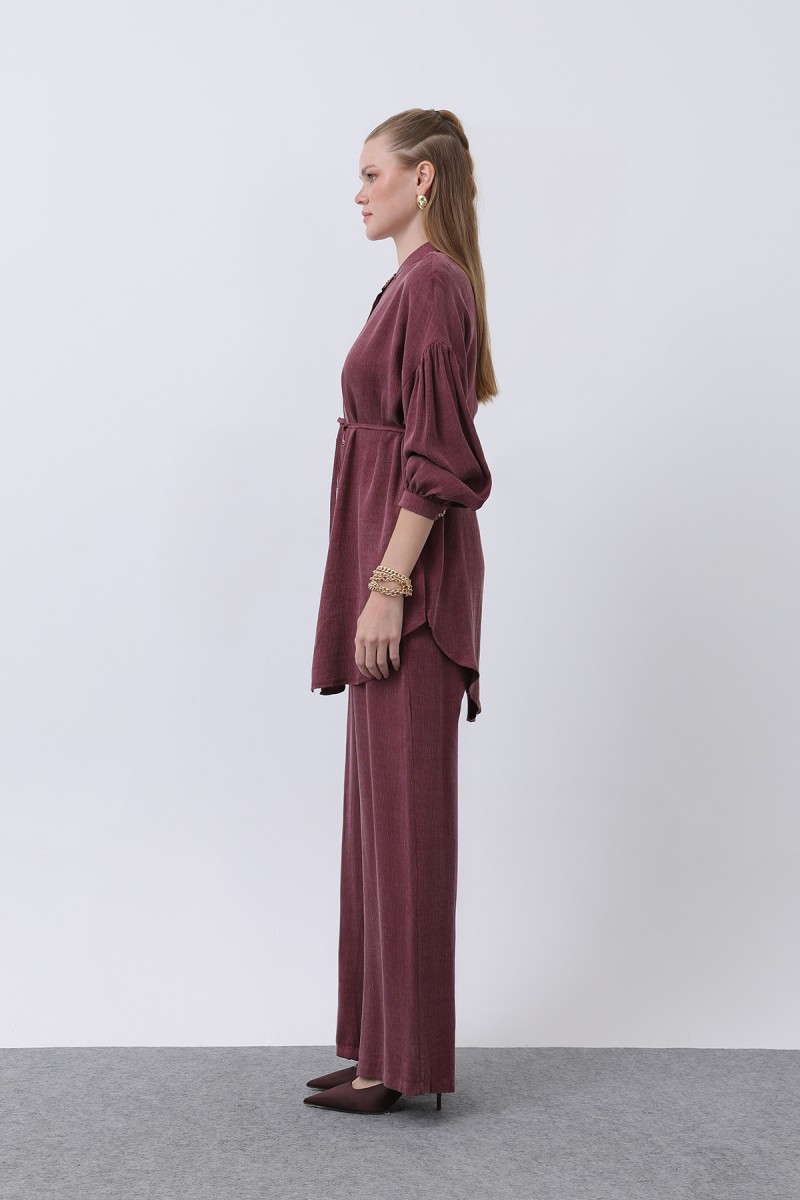 Women's Mandarin Collar and Button Detailed Trouser Suit - 14329TKS