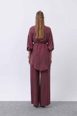 Women's Mandarin Collar and Button Detailed Trouser Suit - 14329TKS